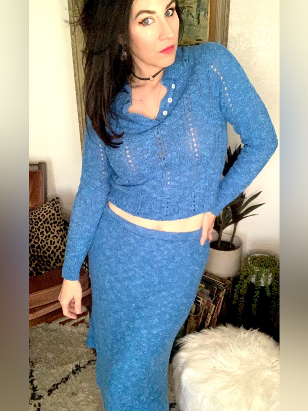 Vintage Marisa Christina Royal Blue Knit Skirt Set